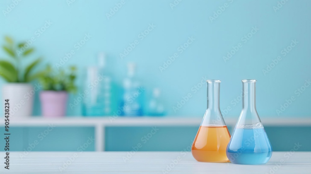 A cheerful science-themed birthday party setup with educational decorations and activities, featuring a central space for overlaying text or graphics A cheerful science-themed birthday party setup with educational decorations and activities, featuring a central space for overlaying text or graphics