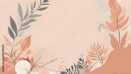 Modern Boho Background, Decorated With Flowers, Shapes And Leaves