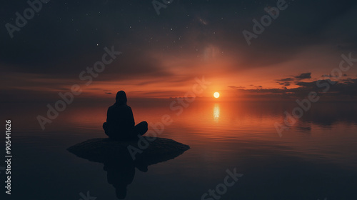 person alone sitting under minimal sky finding solitude 