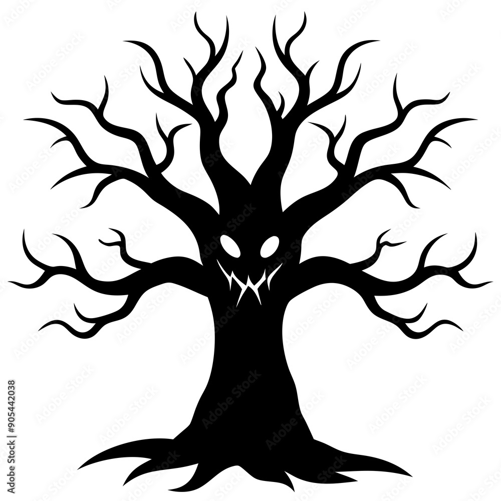 Dead Halloween One Scary Trees black vector silhouette white background Dead Halloween One Scary Trees black vector silhouette white background