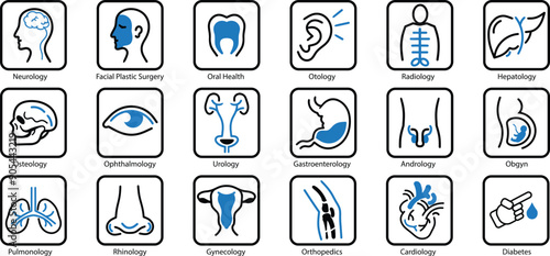 Hospital and medical care thin line icon set. Outline & collor symbol collection. Editable vector stroke.