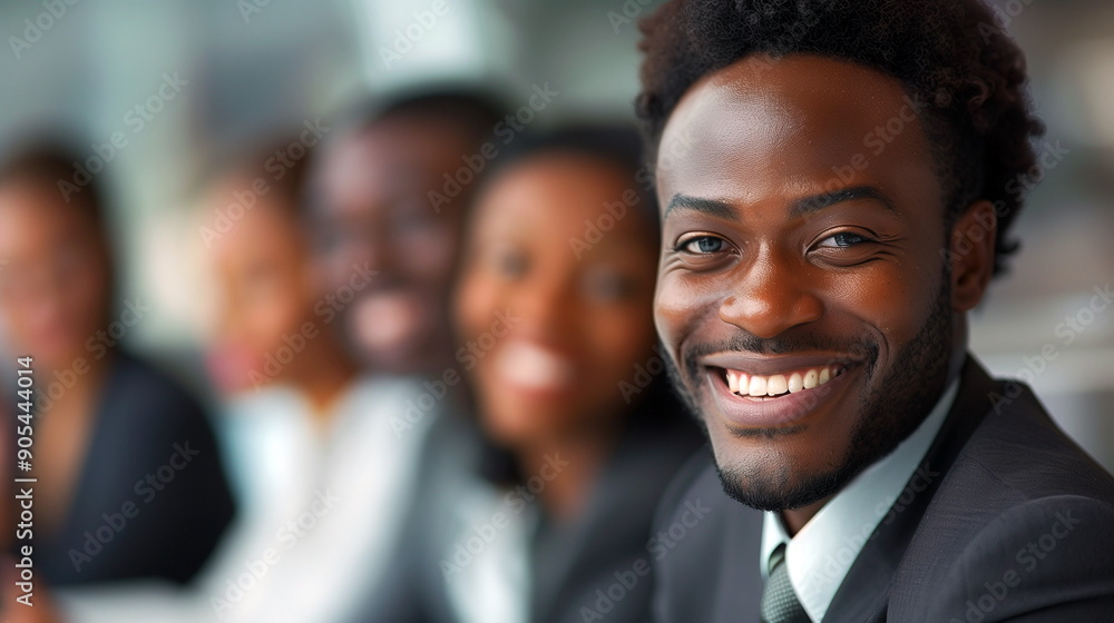 Fototapeta premium Smiling and gesturing while explaining a point - Photos of happy African-Americans in business negotiations