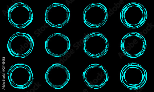 Set of sci fi blue circle user interface elements technology futuristic design modern creative on black background vector