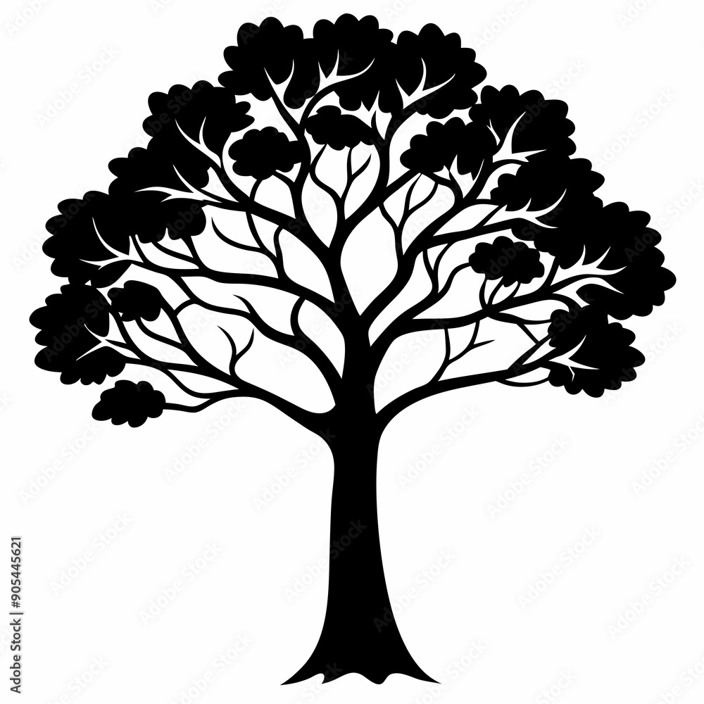 Fototapeta premium vector silhouette of a line art tree on white background