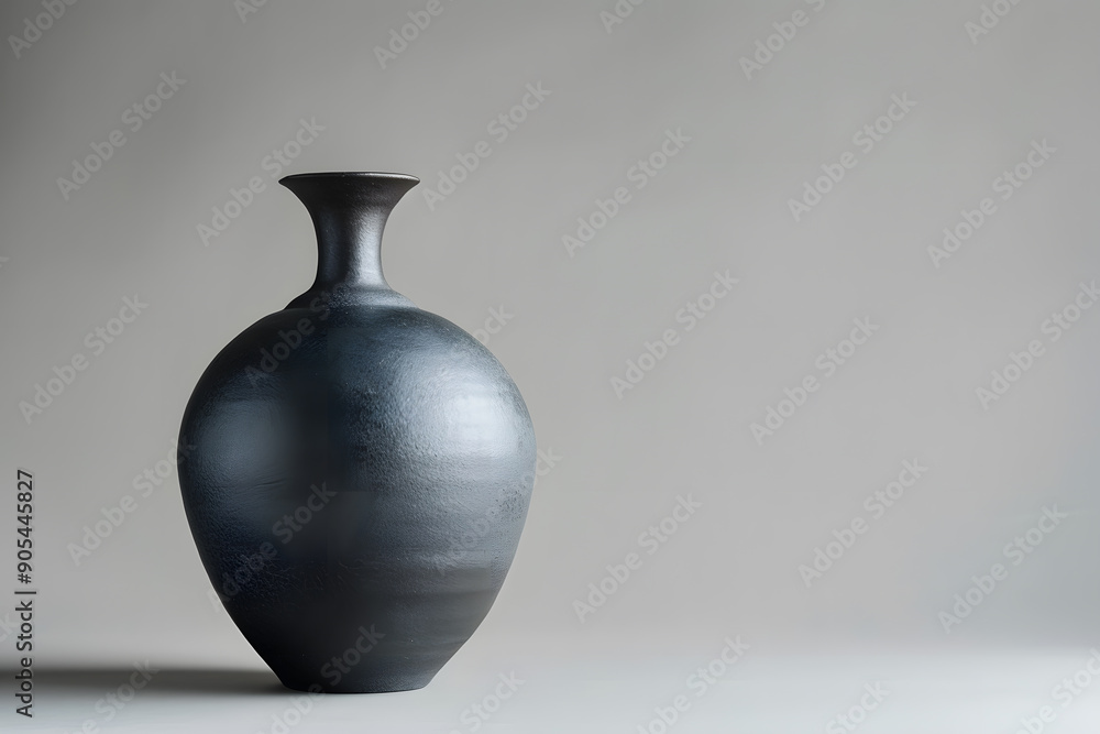 Black ceramic vase isolated on grey background Black ceramic vase isolated on grey background