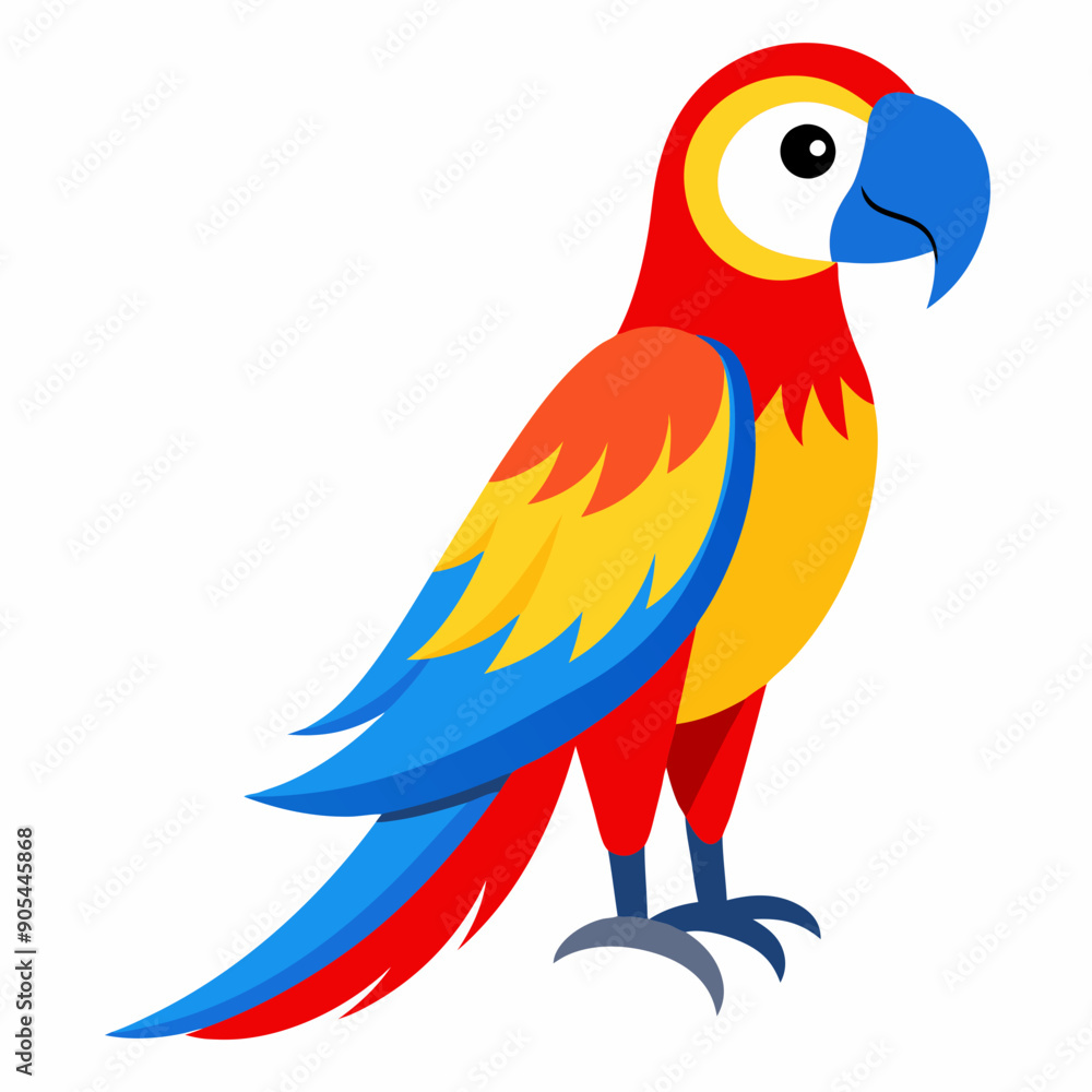 Fototapeta premium Magnificent Macaw boasts striking blue, yellow and red feathers, real looking full body image, white background