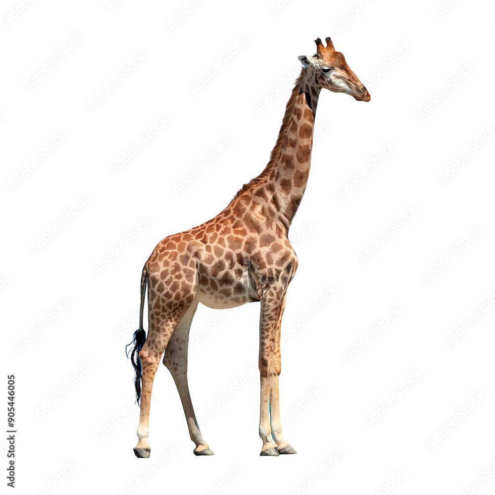 Fototapeta premium giraffe standing tall isolated on transparent background
