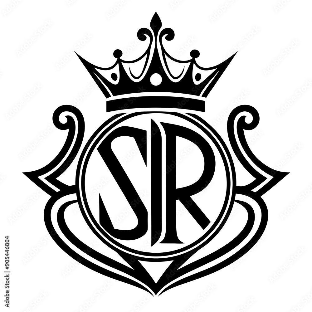 SR logo with crown shape design template vector silhouette SR logo with crown shape design template vector silhouette