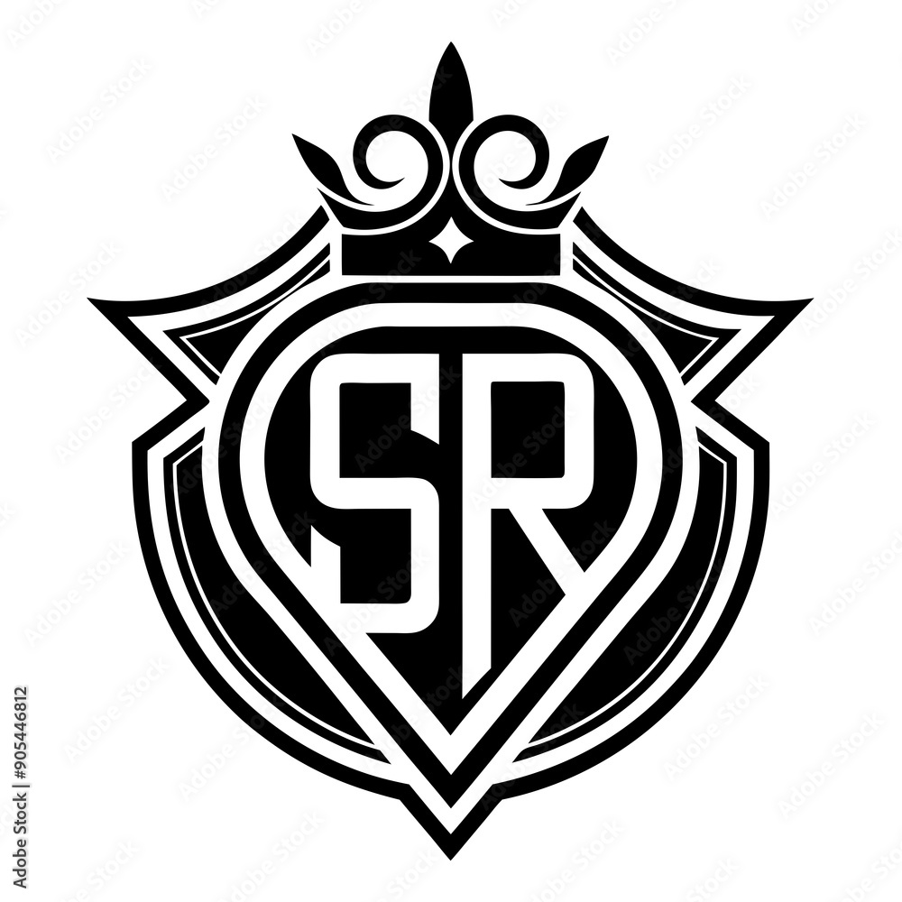 SR logo with crown shape design template vector silhouette SR logo with crown shape design template vector silhouette