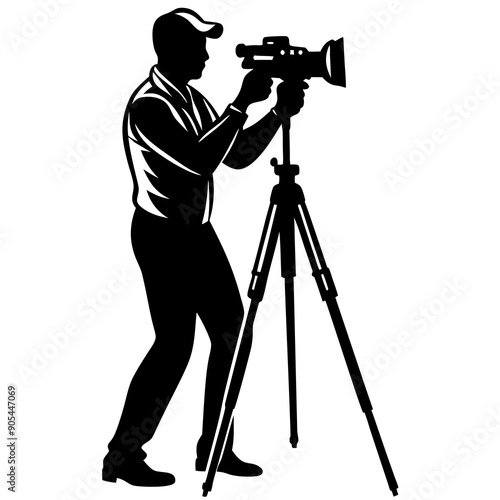 A man taking photo on a camera With stand silhouette