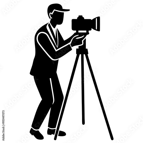 A man taking photo on a camera With stand silhouette