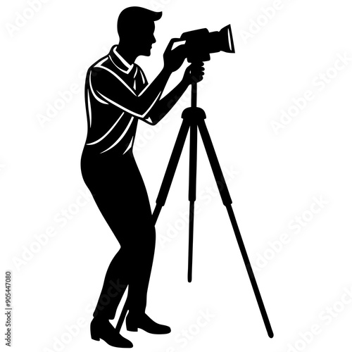 A man taking photo on a camera With stand silhouette