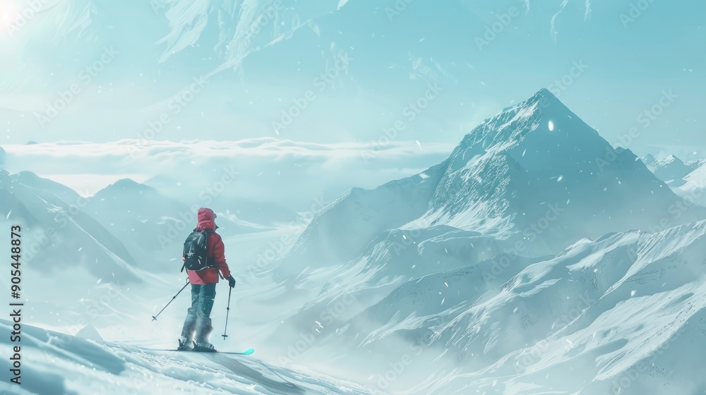 Skier snowy mountain background generative ai Skier snowy mountain background generative ai
