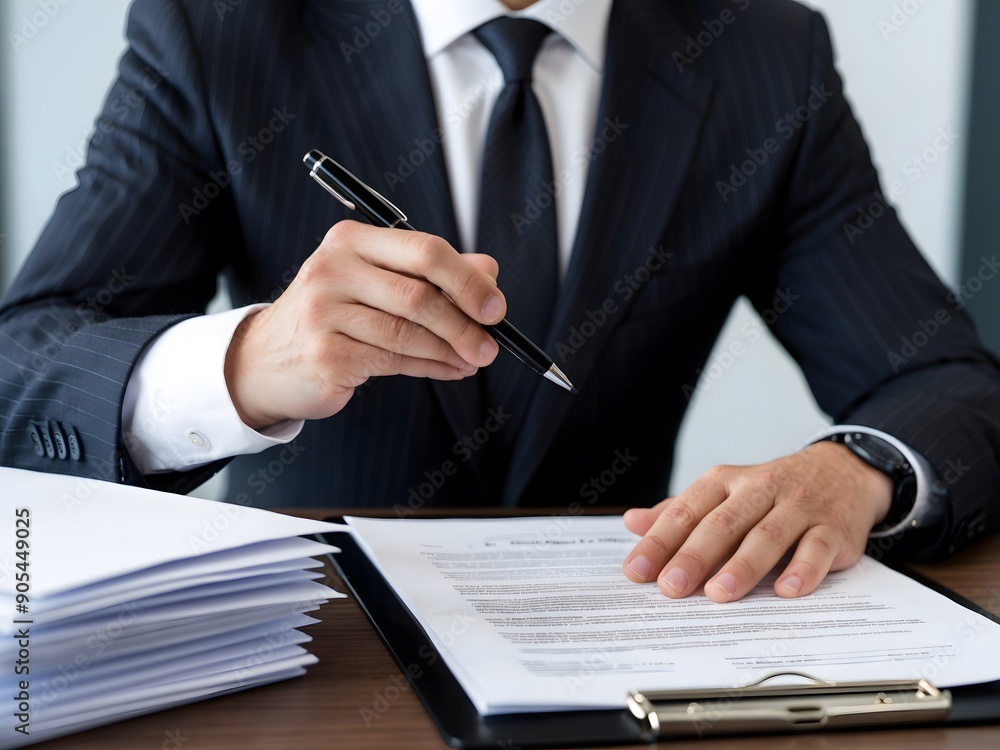 Contract, documents and signature with business person in office from above for legal agreement. Ai Generative. Contract, documents and signature with business person in office from above for legal agreement. Ai Generative.