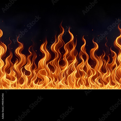 Fire flames seamless pattern on black background. Repeating flame for banner background.