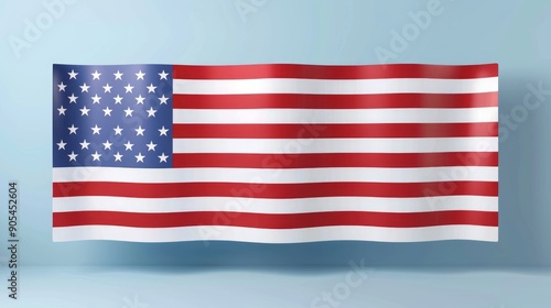 Waving American Flag on a Blue Background