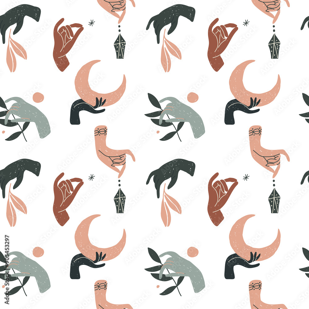 Fototapeta premium illustration set of moon phases. Different stages of moonlight activity in vintage engraving style. Zodiac Signs 
