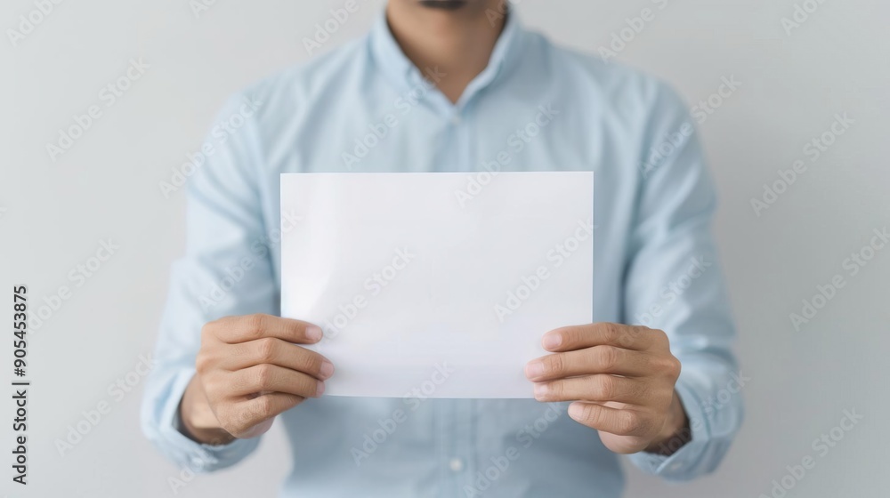Man holding a blank white paper in front of him. Man holding a blank white paper in front of him.