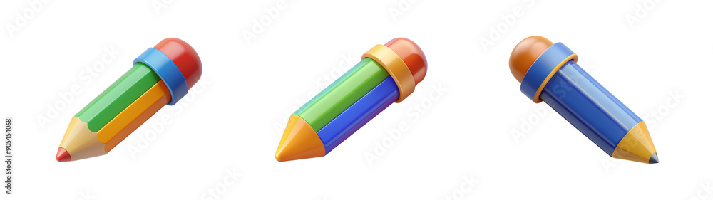 Colorful 3D Pencil Icon on Transparent Backdrop – Ideal for School and Creativity Themes Colorful 3D Pencil Icon on Transparent Backdrop – Ideal for School and Creativity Themes