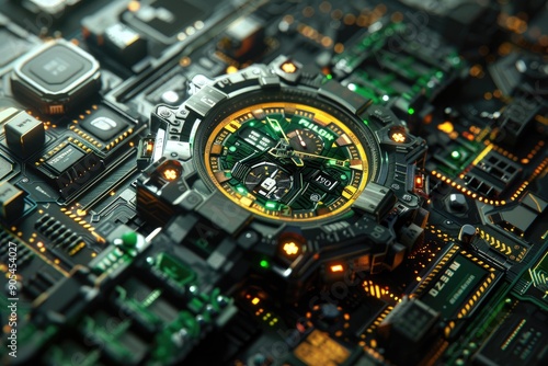 Futuristic Watch on Circuit Board photo