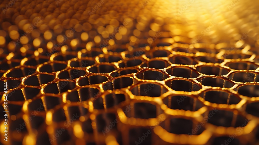 Golden honeycomb texture. A close-up view of a luminous honeycomb structure, with a warm, golden light highlighting its intricate design. Golden honeycomb texture. A close-up view of a luminous honeycomb structure, with a warm, golden light highlighting its intricate design.