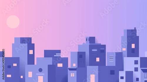 Wallpaper Mural Pastel cityscape at sunset. Purple and pink hues paint the sky behind a minimalist cityscape as the sun dips below the horizon, casting a warm glow. Torontodigital.ca