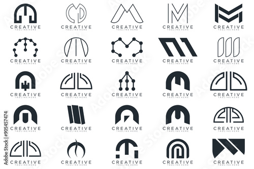 Mega logo collection, Abstract letter M logo design. icons for business	 photo