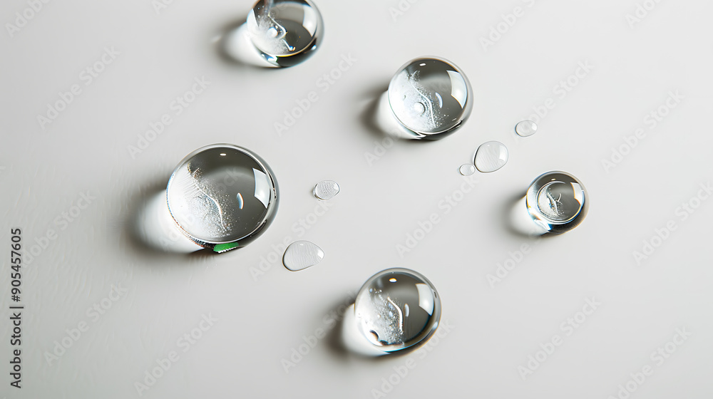Rain water drops on white background. Pure realistic droplets top view Rain water drops on white background. Pure realistic droplets top view