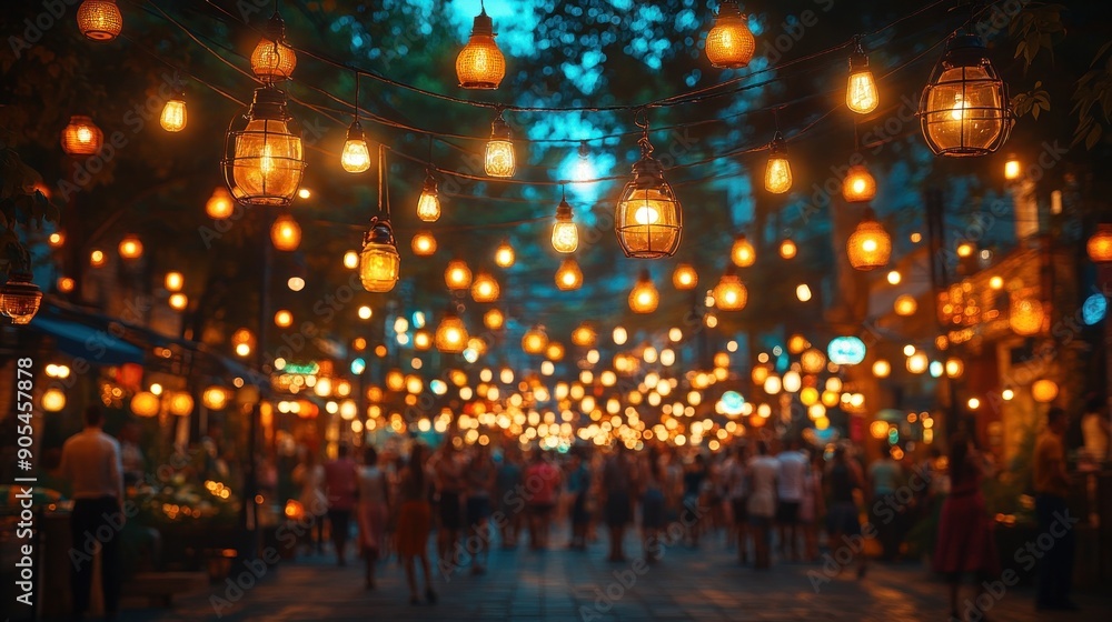 Evening Street Lights in a City Street