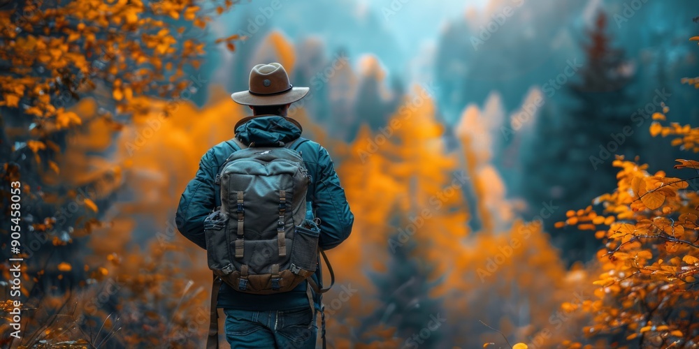 Hiker in Autumn Forest Hiker in Autumn Forest