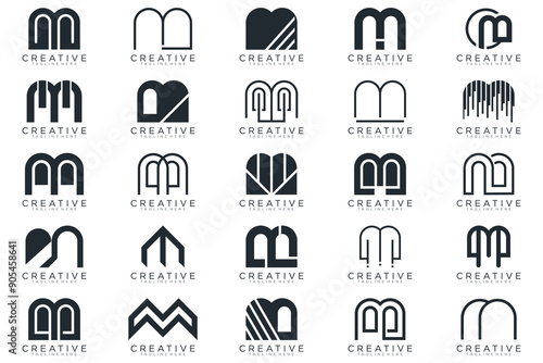 Mega logo collection, Abstract letter M logo design. icons for business	 photo