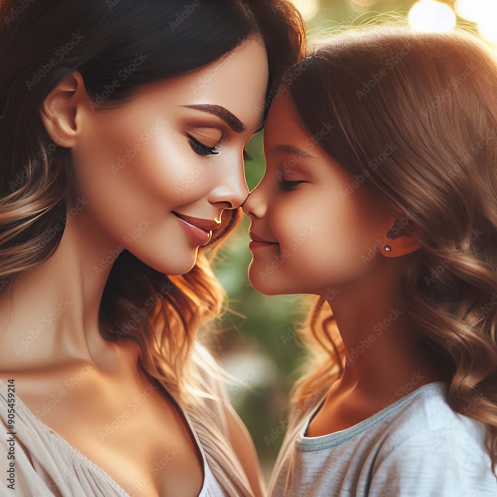 136 6 Mom and daughter nose to nose exchanging a gentle kiss on 136 6 Mom and daughter nose to nose exchanging a gentle kiss on