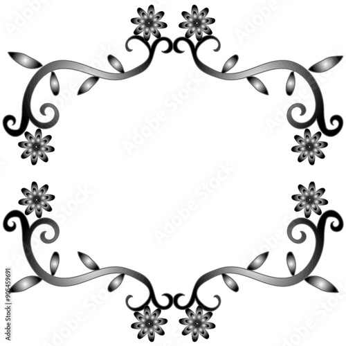 Beautiful gray frame in the form of a floral ornament on a white background