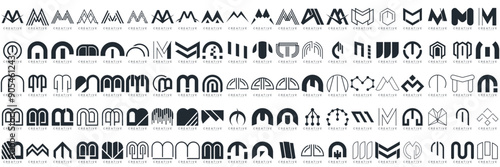 Mega logo collection, Abstract letter M logo design. icons for business	 photo