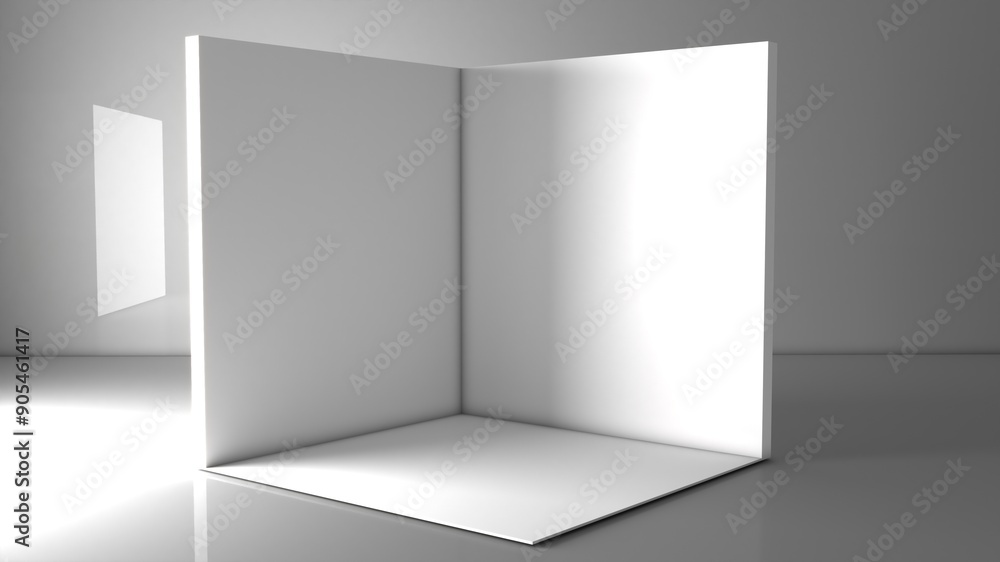 3D exhibition booth. Showroom. Square corner. Empty geometric square. Blank box template. White blank exhibition stand. Presentation event room. 3D exhibition booth. Showroom. Square corner. Empty geometric square. Blank box template. White blank exhibition stand. Presentation event room.