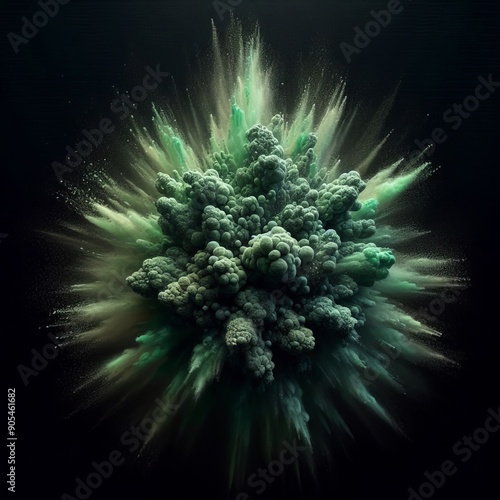 167 26 Abstract green powder burst suspended in mid air showcasi photo