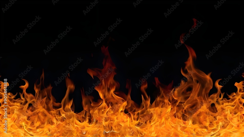 Fototapeta premium Fire flames on black background.