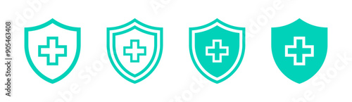 Shield with cross icon set