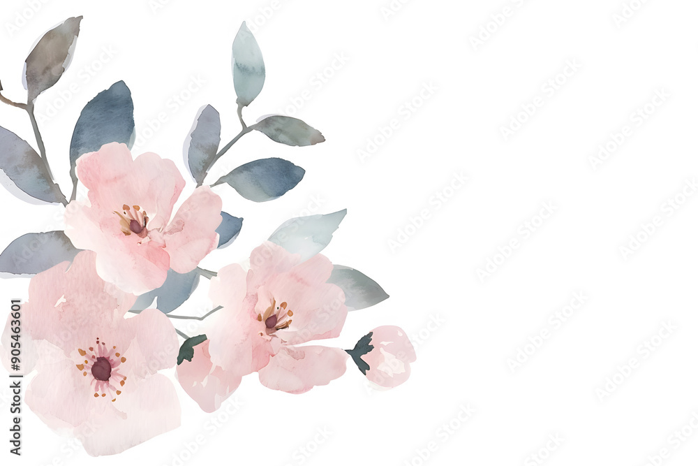 Fototapeta premium Watercolor pastel flowers frame on white background with copy space for text. Invitation wedding card