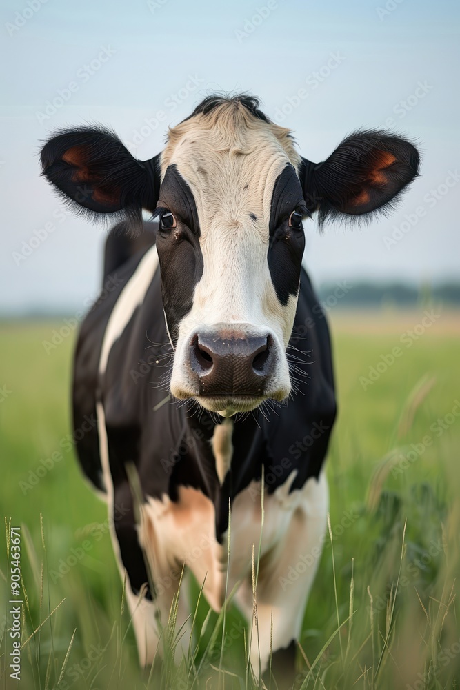 Curious Holstein Cow Peeking Through Lush Grass Curious Holstein Cow Peeking Through Lush Grass