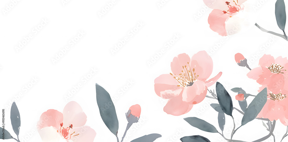 Watercolor pastel flowers frame on white background with copy space for text. Invitation wedding card Watercolor pastel flowers frame on white background with copy space for text. Invitation wedding card