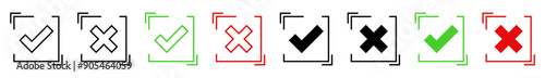 Check mark and Cross icons set Futuristic hud style.Checkmark tick and Cross symbol. Vector