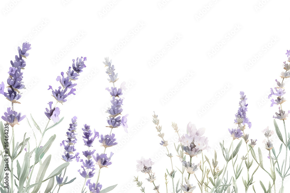 Naklejka premium Watercolor lavender blossom border flowers, white background