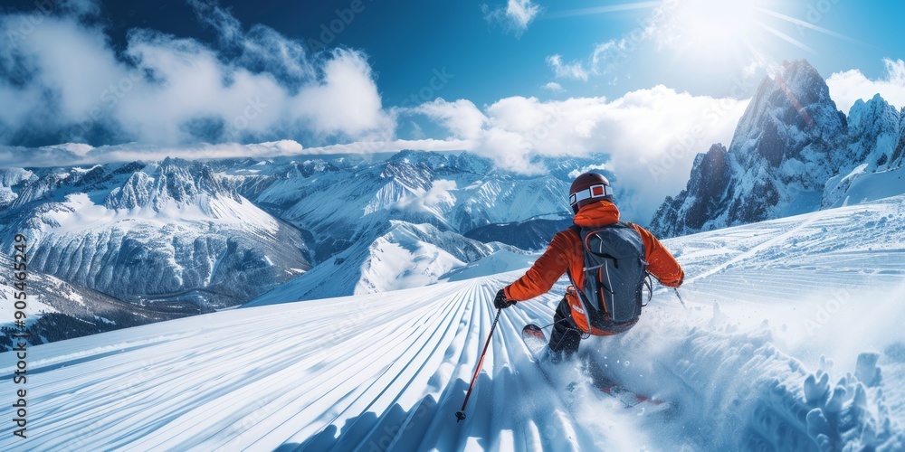 Skier Descending a Snowy Mountainside Skier Descending a Snowy Mountainside