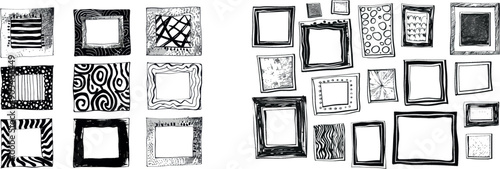 A sketch picture, doodle mirror, or photo frame. Vintage framed paintings, ornate borders, ornate picture frames. Isolated modern symbols.
