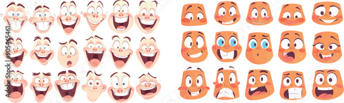 Caricature doodle character face expressions. Smiling, crying, surprised. Isolated modern illustration icons. Cartoon expressions.