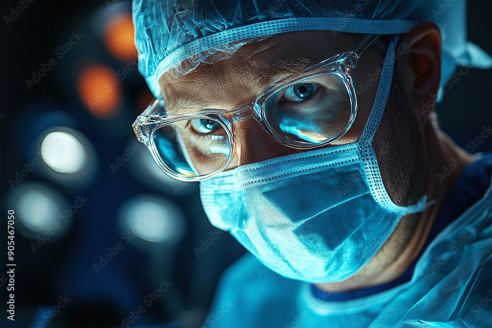 Photograph of a Surgeon in the Operating Room: A skilled surgeon performing a complex surgery. Photograph of a Surgeon in the Operating Room: A skilled surgeon performing a complex surgery.