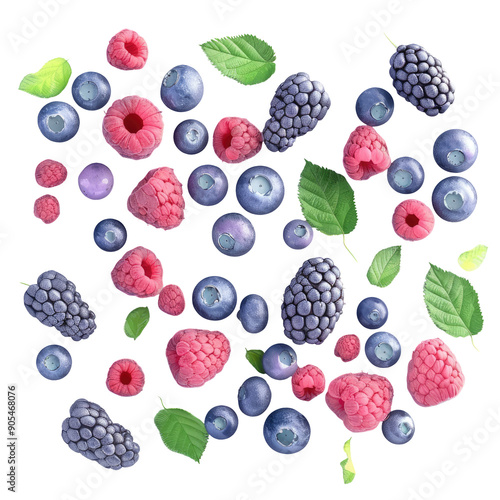 Wallpaper Mural Blueberries and raspberries with leaves, berry decoration isolated on transparent background, top-down view Torontodigital.ca
