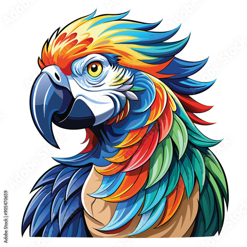 Colorful Parrot Head with Detailed Feathers