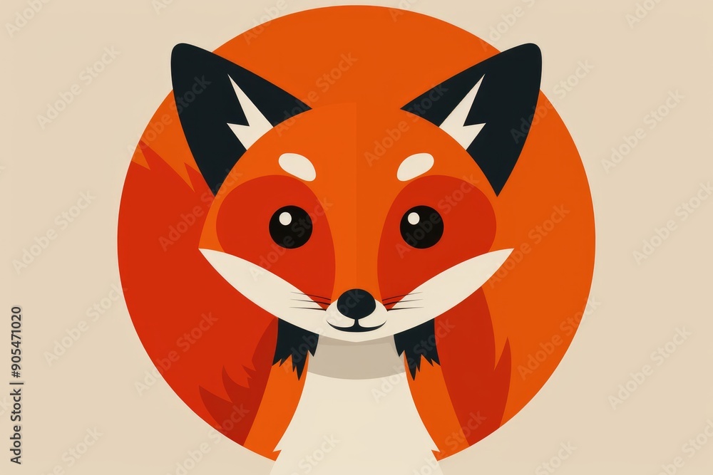 Obraz premium Cute Fox Face with Orange Background